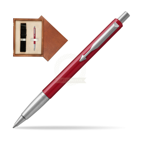 Długopis Parker Vector Czerwony CT 2018 w pudełku drewnianym Mahoń Single Ecru
