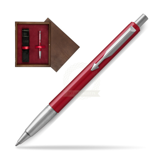 Długopis Parker Vector Czerwony CT 2018 w pudełku drewnianym Wenge Single Bordo