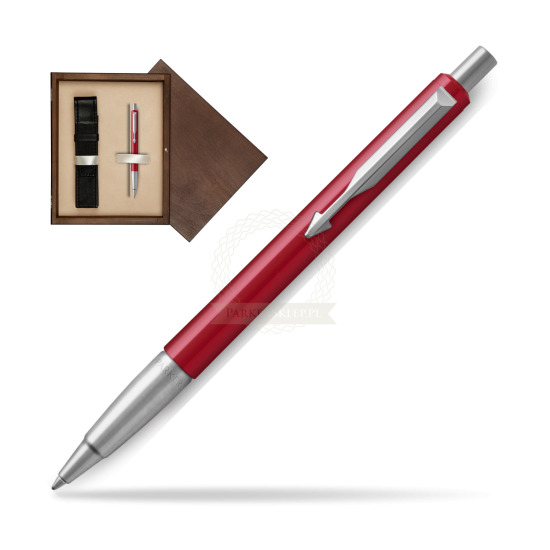 Długopis Parker Vector Czerwony CT 2018 w pudełku drewnianym Wenge Single Ecru
