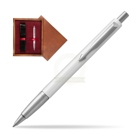 Długopis Parker Vector Biały CT 2018 w pudełku drewnianym Mahoń Single Bordo