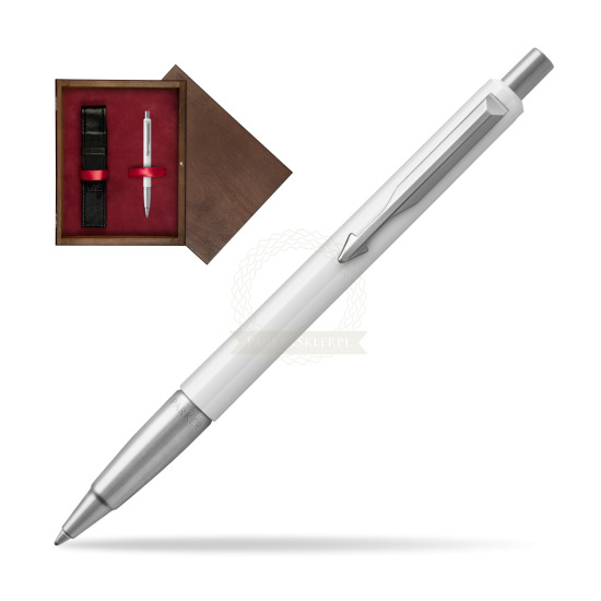 Długopis Parker Vector Biały CT 2018 w pudełku drewnianym Wenge Single Bordo