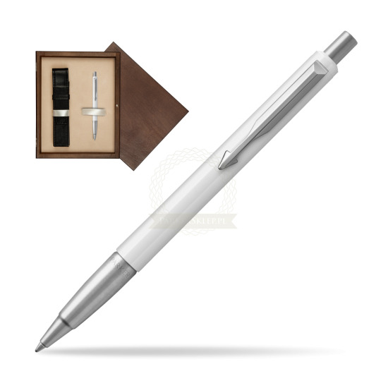 Długopis Parker Vector Biały CT 2018 w pudełku drewnianym Wenge Single Ecru