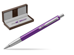 Długopis Parker Vector Fiolet CT 2018 w brązowym pudełku skórzanym