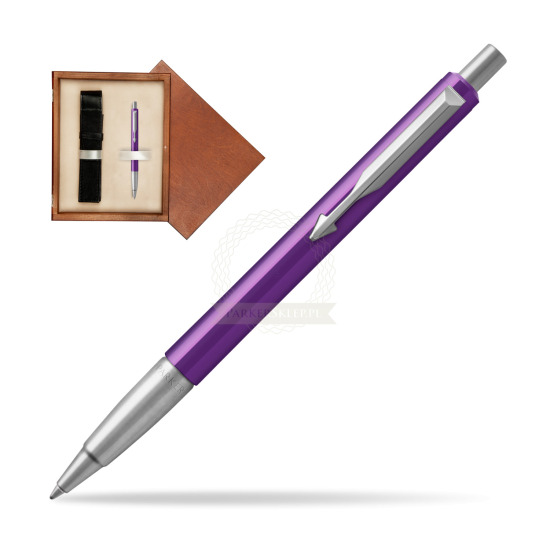 Długopis Parker Vector Fiolet CT 2018 w pudełku drewnianym Mahoń Single Ecru