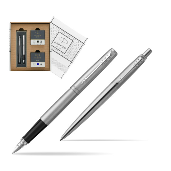 Zestaw prezentowy Parker Pióro + Długopis Jotter Stalowy CT w białym pudełko Parker Eco
