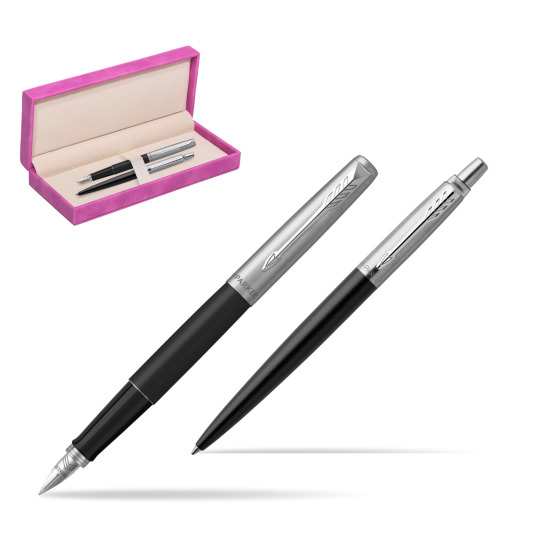Zestaw Prezentowy Pióro + Długopis Jotter Czarny Bond Street CT w pudełku zamszowym fuksja