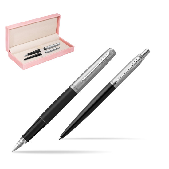 Zestaw Prezentowy Pióro + Długopis Jotter Czarny Bond Street CT w różowym pudełku zamszowym