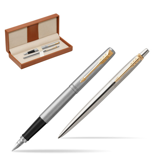 Zestaw prezentowy Parker Pióro + Długopis Jotter Stalowy GT w pudełku classic brown