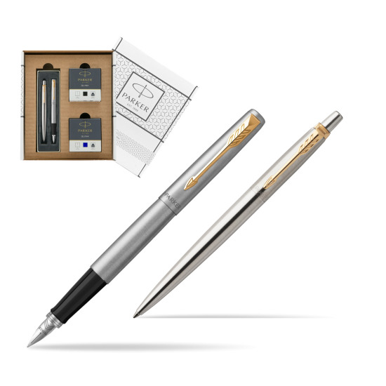Zestaw prezentowy Parker Pióro + Długopis Jotter Stalowy GT w białym pudełko Parker Eco