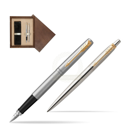 Zestaw prezentowy Parker Pióro + Długopis Jotter Stalowy GT w pudełku drewnianym Wenge Double Ecru