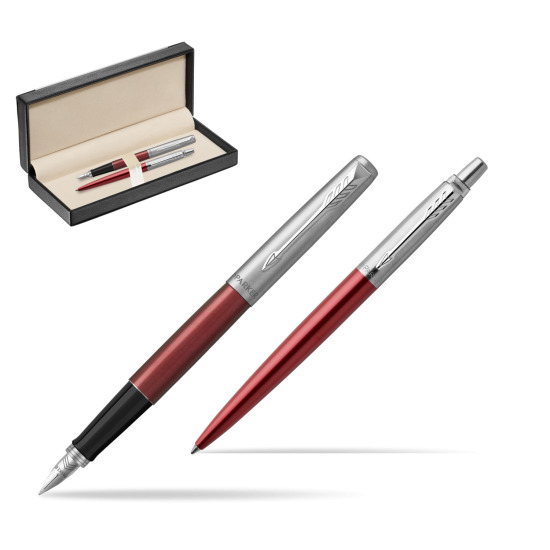 Zestaw Prezentowy Parker Pióro wieczne + Długopis Jotter Kensington Czerwony CT w pudełku classic black