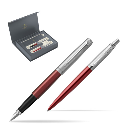 Zestaw Prezentowy Parker Pióro wieczne + Długopis Jotter Kensington Czerwony CT w pudełku Parker Duo 2022