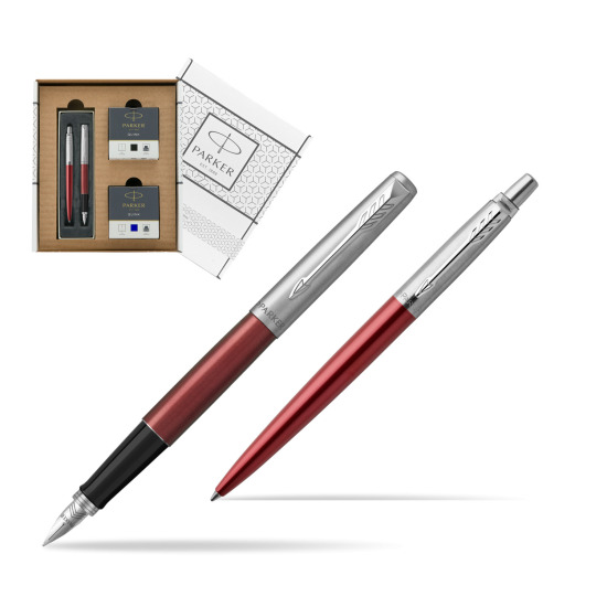 Zestaw Prezentowy Parker Pióro wieczne + Długopis Jotter Kensington Czerwony CT w białym pudełko Parker Eco