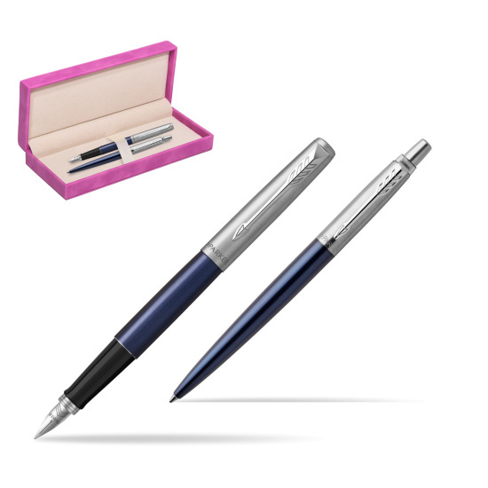 Zestaw prezentowy Parker Pióro wieczne + Długopis Jotter Royal Niebieski CT w pudełku zamszowym fuksja