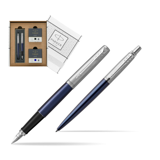 Zestaw prezentowy Parker Pióro wieczne + Długopis Jotter Royal Niebieski CT w białym pudełko Parker Eco