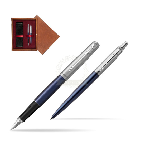 Zestaw prezentowy Parker Pióro wieczne + Długopis Jotter Royal Niebieski CT w pudełku drewnianym Mahoń Double Bordo