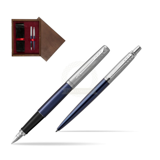Zestaw prezentowy Parker Pióro wieczne + Długopis Jotter Royal Niebieski CT w pudełku drewnianym Wenge Double Bordo