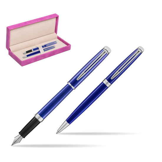 Zestaw prezentowy pióro wieczne + długopis Waterman Hémisphère 2018 Bright Blue CT w pudełku zamszowym fuksja