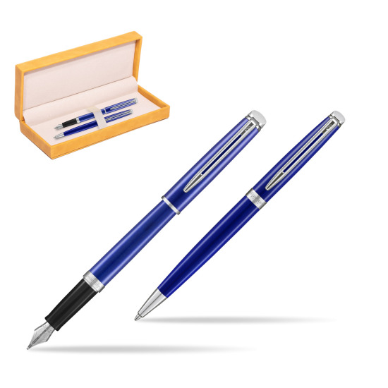 Zestaw prezentowy pióro wieczne + długopis Waterman Hémisphère 2018 Bright Blue CT w żółtym pudełku zamszowym
