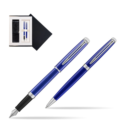 Zestaw prezentowy pióro wieczne + długopis Waterman Hémisphère 2018 Bright Blue CT w czarnym pudełku zamszowym