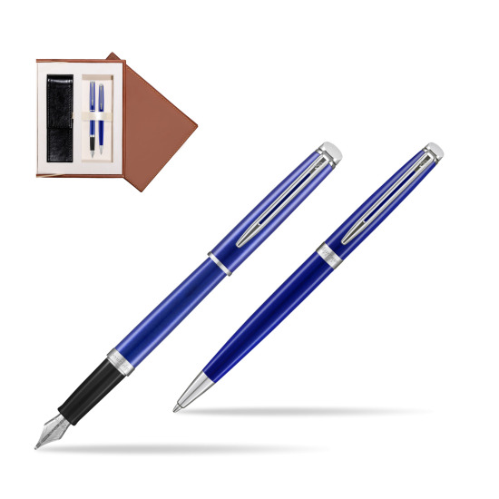 Zestaw prezentowy pióro wieczne + długopis Waterman Hémisphère 2018 Bright Blue CT w brązowym pudełku zamszowym