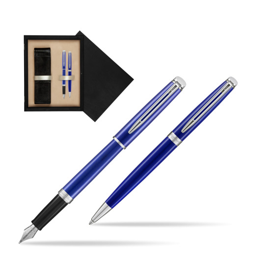 Zestaw prezentowy pióro wieczne + długopis Waterman Hémisphère 2018 Bright Blue CT w pudełku drewnianym Czerń Double Ecru