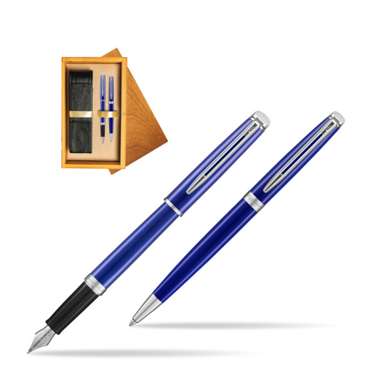 Zestaw prezentowy pióro wieczne + długopis Waterman Hémisphère 2018 Bright Blue CT w pudełku drewnianym Honey Double Ecru