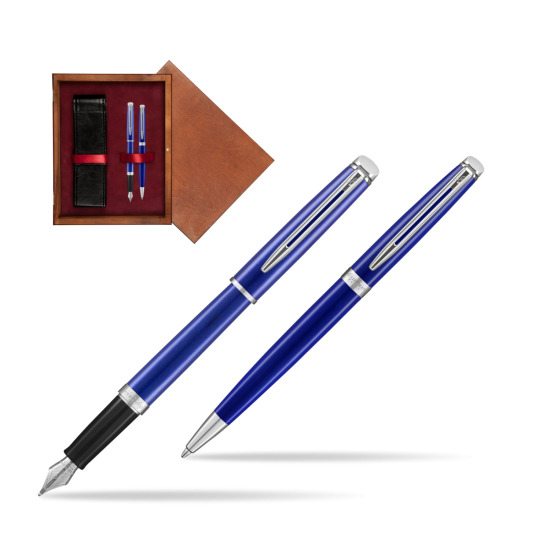 Zestaw prezentowy pióro wieczne + długopis Waterman Hémisphère 2018 Bright Blue CT w pudełku drewnianym Mahoń Double Bordo