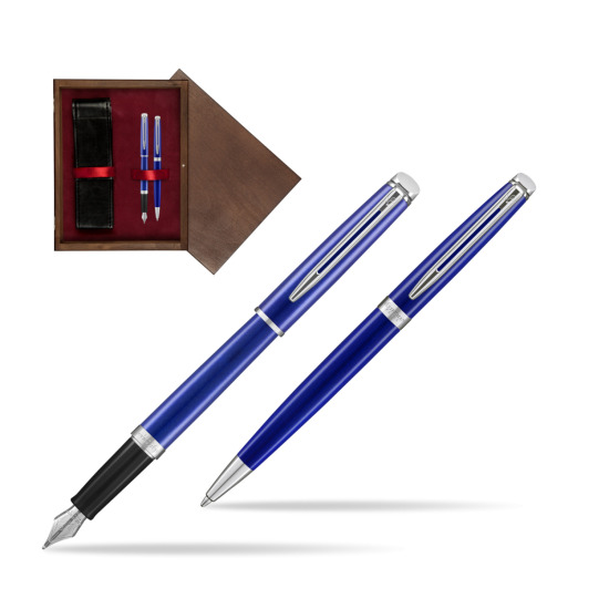 Zestaw prezentowy pióro wieczne + długopis Waterman Hémisphère 2018 Bright Blue CT w pudełku drewnianym Wenge Double Bordo
