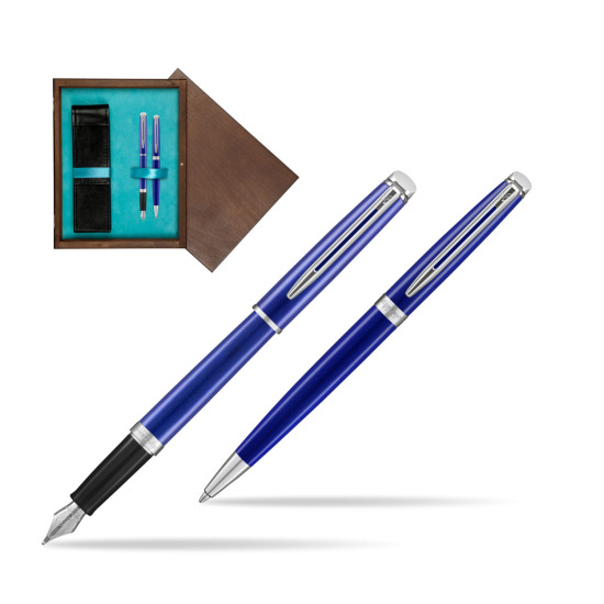 Zestaw prezentowy pióro wieczne + długopis Waterman Hémisphère 2018 Bright Blue CT w pudełku drewnianym Wenge Double Turkus