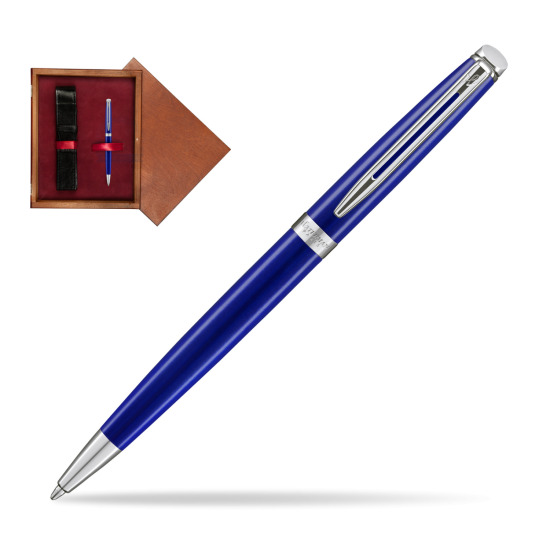 Długopis Waterman Hémisphère 2018 Bright Blue CT  w pudełku drewnianym Mahoń Single Bordo