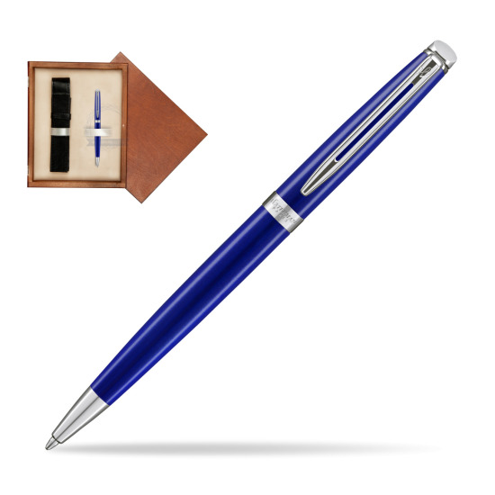 Długopis Waterman Hémisphère 2018 Bright Blue CT  w pudełku drewnianym Mahoń Single Ecru