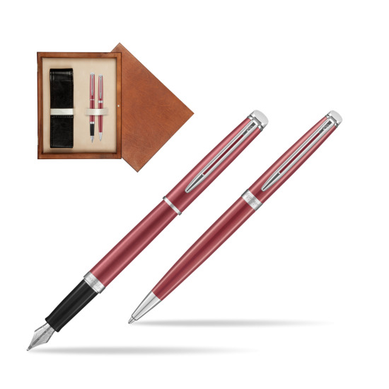 Zestaw prezentowy pióro wieczne + długopis Waterman Hémisphère 2018 Coral Pink CT w pudełku drewnianym Mahoń Double Ecru