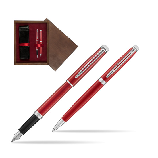 Zestaw prezentowy pióro wieczne + długopis Waterman Hémisphère 2018 Comet Red CT w pudełku drewnianym Wenge Double Bordo