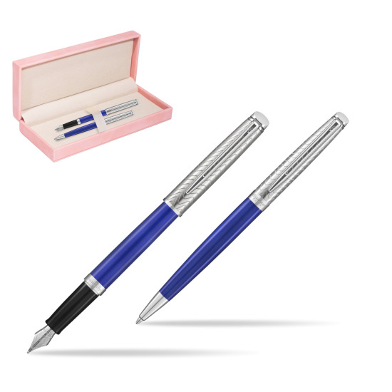 Zestaw prezentowy pióro wieczne + długopis Waterman Hémisphère 2018 Deluxe Blue Wave CT w różowym pudełku zamszowym