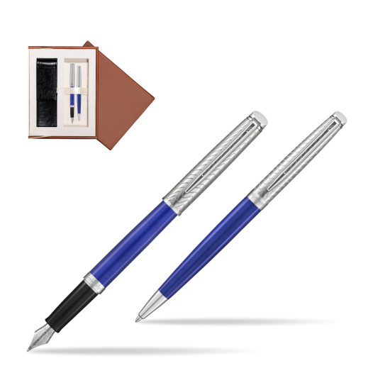 Zestaw prezentowy pióro wieczne + długopis Waterman Hémisphère 2018 Deluxe Blue Wave CT w brązowym pudełku zamszowym