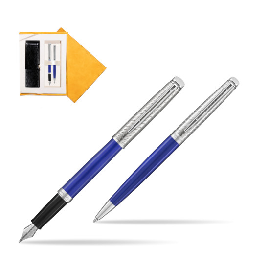 Zestaw prezentowy pióro wieczne + długopis Waterman Hémisphère 2018 Deluxe Blue Wave CT w żółtym pudełku zamszowym