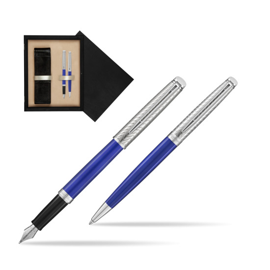 Zestaw prezentowy pióro wieczne + długopis Waterman Hémisphère 2018 Deluxe Blue Wave CT w pudełku drewnianym Czerń Double Ecru