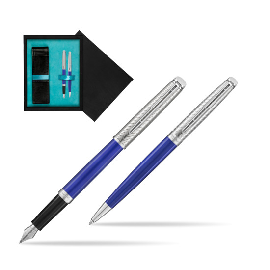 Zestaw prezentowy pióro wieczne + długopis Waterman Hémisphère 2018 Deluxe Blue Wave CT w pudełku drewnianym Czerń Double Turkus