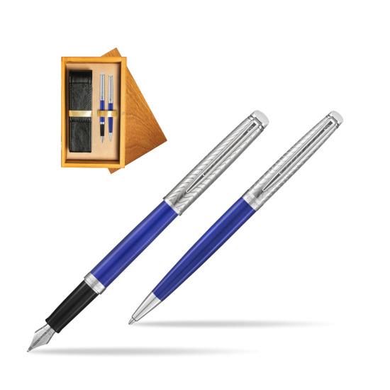 Zestaw prezentowy pióro wieczne + długopis Waterman Hémisphère 2018 Deluxe Blue Wave CT w pudełku drewnianym Honey Double Ecru