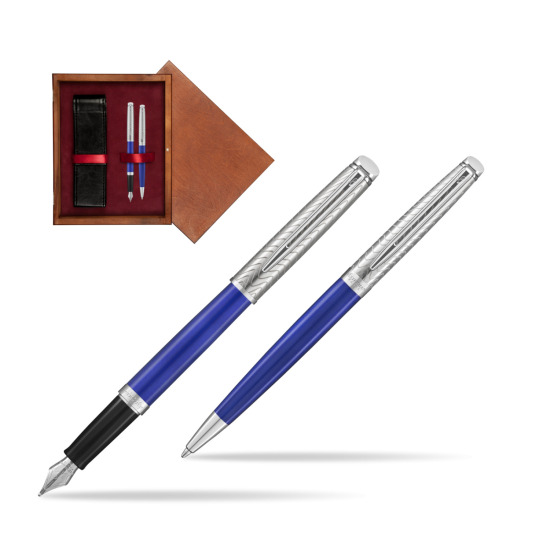 Zestaw prezentowy pióro wieczne + długopis Waterman Hémisphère 2018 Deluxe Blue Wave CT w pudełku drewnianym Mahoń Double Bordo