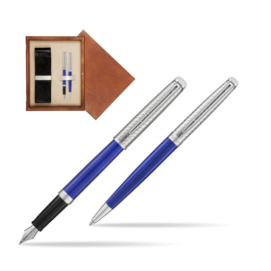 Zestaw prezentowy pióro wieczne + długopis Waterman Hémisphère 2018 Deluxe Blue Wave CT w pudełku drewnianym Mahoń Double Ecru