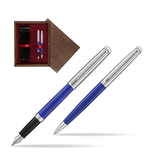 Zestaw prezentowy pióro wieczne + długopis Waterman Hémisphère 2018 Deluxe Blue Wave CT w pudełku drewnianym Wenge Double Bordo