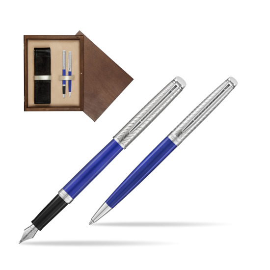 Zestaw prezentowy pióro wieczne + długopis Waterman Hémisphère 2018 Deluxe Blue Wave CT w pudełku drewnianym Wenge Double Ecru