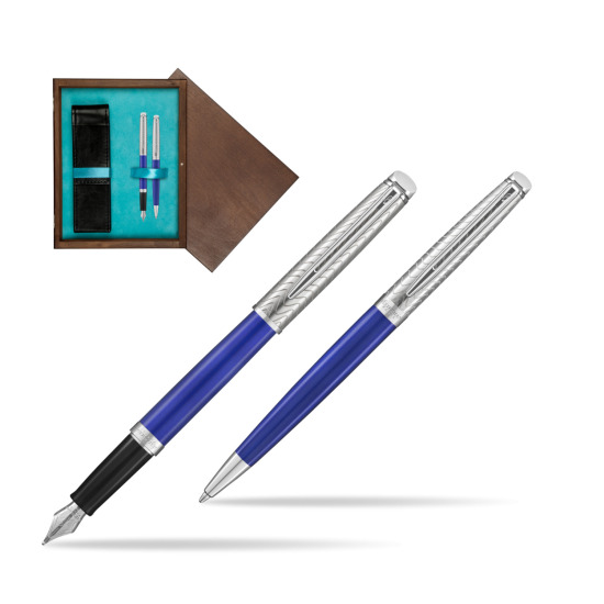 Zestaw prezentowy pióro wieczne + długopis Waterman Hémisphère 2018 Deluxe Blue Wave CT w pudełku drewnianym Wenge Double Turkus