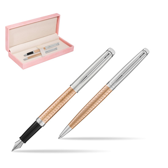 Zestaw prezentowy pióro wieczne + długopis Waterman Hémisphère 2018 Deluxe Rose Wave CT w różowym pudełku zamszowym