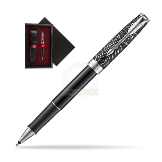 Pióro kulkowe Parker Sonnet Black Ct 18 K (Metro) w pudełku drewnianym Czerń Single Bordo