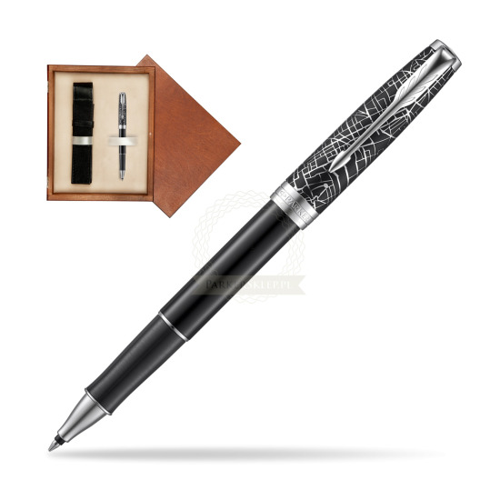 Pióro kulkowe Parker Sonnet Black Ct 18 K (Metro) w pudełku drewnianym Mahoń Single Ecru