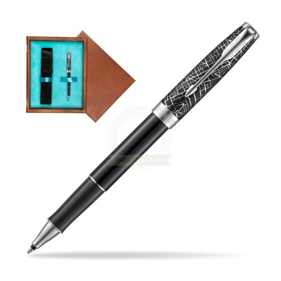 Pióro kulkowe Parker Sonnet Black Ct 18 K (Metro) w pudełku drewnianym Mahoń Single Turkus