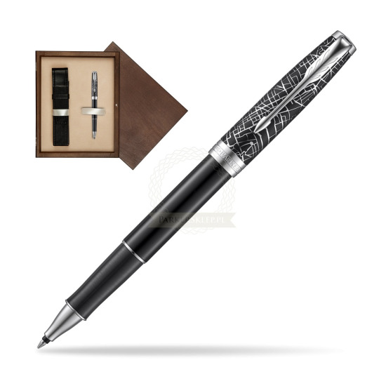 Pióro kulkowe Parker Sonnet Black Ct 18 K (Metro) w pudełku drewnianym Wenge Single Ecru